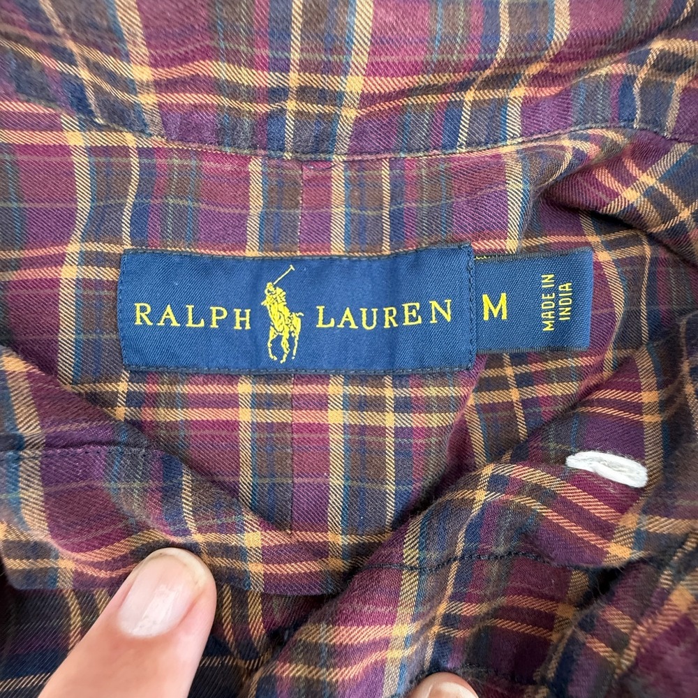 Polo Ralph Lauren Shirt Mens M Red Plaid Knit Button Up Long Sleeve Blue Pony - Picture 8 of 11